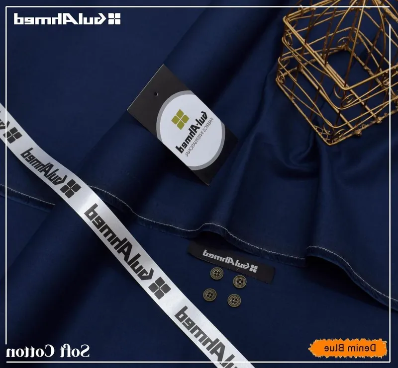 Men's Cotton Plain Suit Blue Summer Unstitched - Image 3