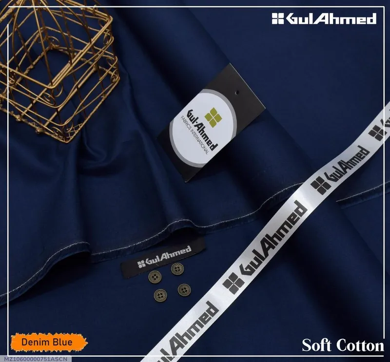 Men's Cotton Plain Suit Blue Summer Unstitched - Image 4