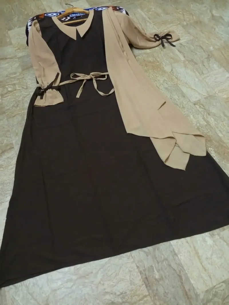 Abaya for Women with Belt & Stroller | Collar Abaya in Soft Wool Peach Fabric | Ready to Wear Abaya - Image 9