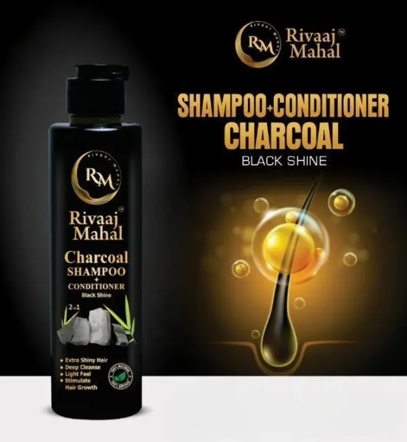 Rivaj Herbal Charcoal Shampoo 50ml Black Shine Anti-Dandruff