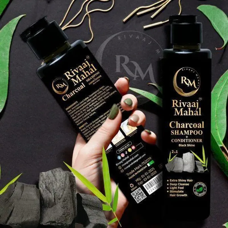 Rivaj Herbal Charcoal Shampoo 50ml Black Shine Anti-Dandruff - Image 3